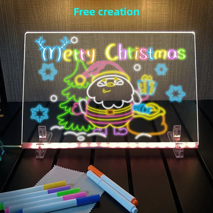 LED Drawing Board Luminous Wordpad DIY Acrylic Board with Colour Pens LED Note Board Kid Drawing Toy Blackboard with Night Light