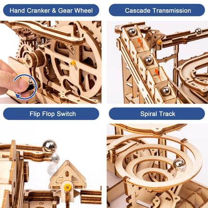 ROKR Wooden 3D Puzzle Marble Parkour Big Funnel Marble Run DIY Roller Coaster Toys Model Building Kit Gift for Adults Kids