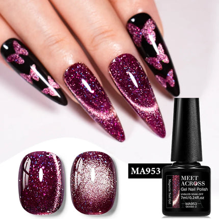 7ml Cat Reflective Magnetic Gel Nail Polish Purple Red Glitter Semi Permanent UV Gel Varnish Soak Off Nail Supplies Manicure DIY