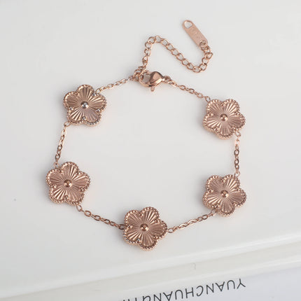 INS Hot Sale Stainless Steel Five Laef Flower Clover Bracelet Jewelry Set Necklace Earrings For Woman Daily Wear Brand Jewelry