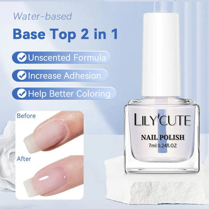 LILYCUTE 7ml Water-based Nail Base Top Polish 2 in 1 Clear Shine Nail Care Quick Drying No Need of Lamp to Cure Nail Art Varnish