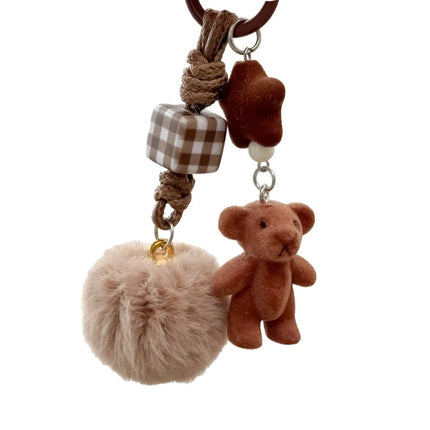 Korean ins cute bear pendant flocking puppy car key pendant handmade braided rope pendant hairball bag pendant
