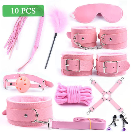 Women BDSM Bondage Sex Toys Bdsm Sex Bondage Set Handcuffs Whip 40CM Fox Tail Anal Plug Adult Games Sex Toys Kits
