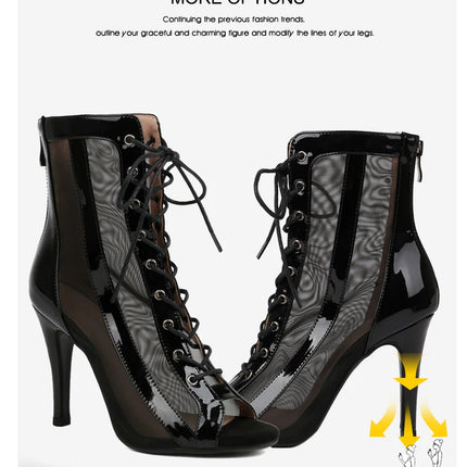 Women's Latin Salsa Dance Jazz Dance Shoes Girls Ballroom Dance Club Short Boots Ladies Lace-Up Fashion Fine Sand Dance Boots