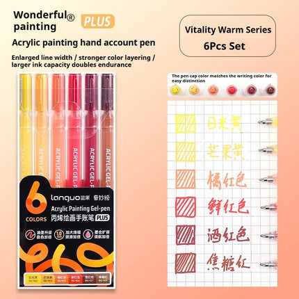 Languo 6 Colors Acrylic Painting Handbook Pens Multi-Color Gel Pen Student Neutral Pen Writing Marker Stationery