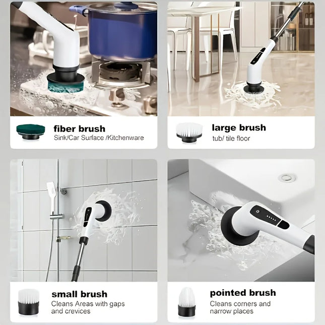 9 in 1 Multifunctional Handheld Electric Cleaning Brush With Telescopic Function, Bathroom Floor And Kitchen Cleaning Tool