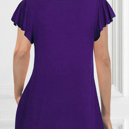 Plus Size Casual Purple Lace Stitching Pleated Ruffle Sleeve Blouse
