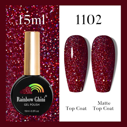 Rainbow Ghini 37Color Base Coat TPO/HEMA Free 15ml Fine Glitter Gel Polish For Manicure Nails Semipermanent Art Nail Supplies