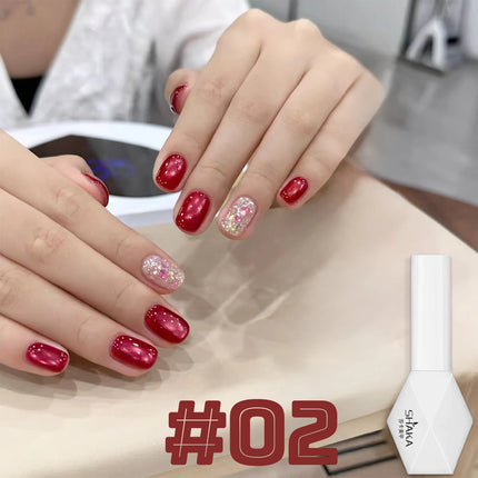 WS 10ML Sunlight Cat Eye Gel Nail Polish Autumn Winter Whitening Wine Red Color Light Sunset Glow Cat Eye Glass Beads Nail Atr