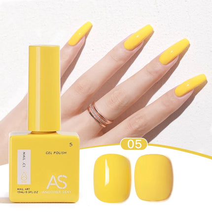 AS 1pc 15ml Bright Yellow Gel Nail Polish Starter Pure Soak Off No Wipe Nail Gel Polish Varnish Suitable For All Seasons