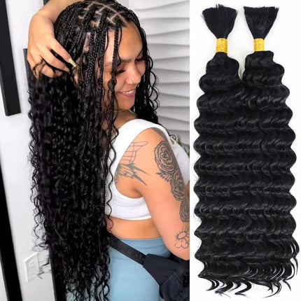 22 inch Synthetic Deep Wave Bulk Synthetic Bohemian Braids Hair Boho Braids Curly Hair Bundles No Weft and Wavy Hair for Women