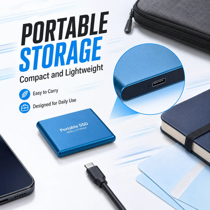 1TB External Hard Drive Portable SSD USB 3.1 Type-C Fast Transfer Shockproof for Laptop Mac PC Home Office Use
