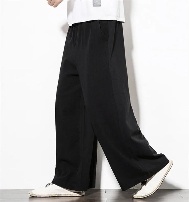 2026 Autumn Plus Size Hip Hop wide leg Pants Men Casual Loose Trousers big size cotton linen pants Joggers M-6XL 7XL Sweatpants