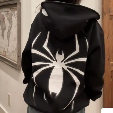 Harajuku Fashion Y2K Oversized Coat Personality Spider Print Women's Hoodie Autumn And Winter Punk Full Zip Up Hoodie Tops