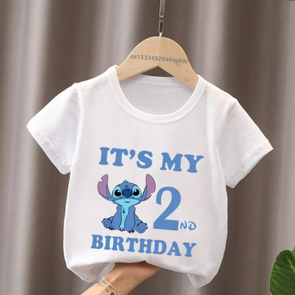 It's My 1 2 3 4 5 6 7 8 9 Years Birthday Boys Girls T-shirt Lilo & Stitch Print Cartoon Cute Kids Clothes Baby Children T-Shirts