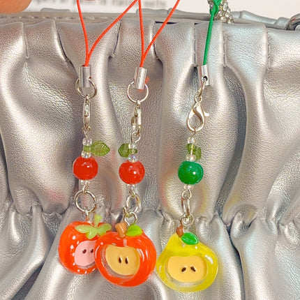 Red Green Apple Handmade Pendant Phone Chain Bead Hanging Ornament Camera Chain Cute Ins Girl Heart Key Chain Accessories
