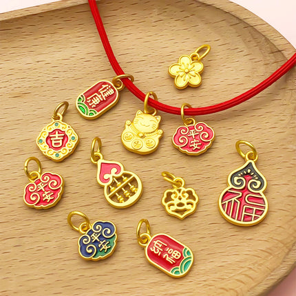 10/15pcs Antique & Sand-Gold Alloy Pendants for Wealth, Prosperity, and Good Fortune. DIY Chinese-style Charms for Bracelets