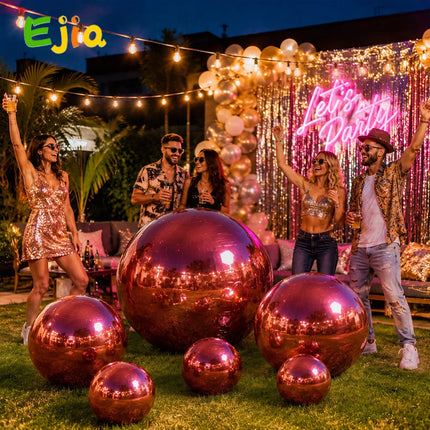 Red 6PCS Inflatable Mirror Balls, Large Shiny PVC Disco Balls, Hanging & Standing Party Decoration Balls for Birthday Wedding Event Decoration