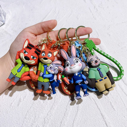 Zootopia Keychain Set Judy& Nick Wilde PVC Figure Keychain, Disney Movie Character Key Ring, Animal Cartoon Bag Charm Gift