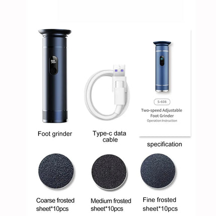 Aluminum Alloy Electric Foot Grinder For Feet - Dual Power Type-C/Battery, Callus & Dead Skin Remover Pedicure Tool  USB