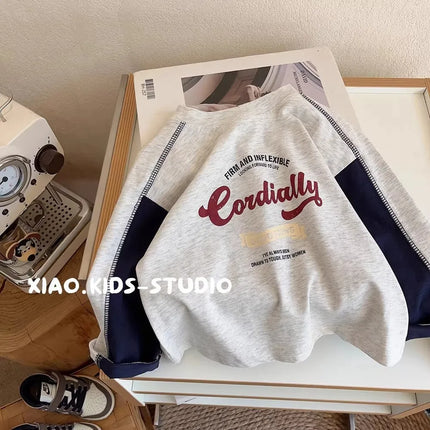 Spring Children Boys Long Sleeves YBFSKID Spliced Letter Print Kids Baby Boys Undershirt Round Collar Casual Toddler Boy T-shirt