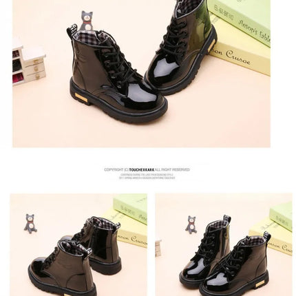 Children Ankle Shoes PU Leather Waterproof Tide Kids Rubber Boots Girls Boys Fashion Boots Anti-Slippery Spring Autumn 2024