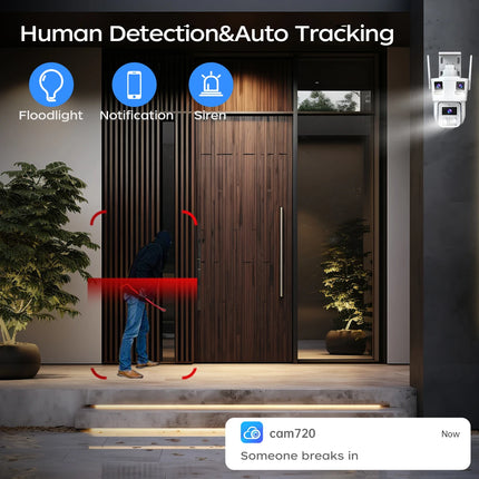 JOOAN 6K HD Three Lens PTZ IP Camera Outdoor Three Screen 5G WiFi Security Camera Ai Human Detection CCTV Video Surveillance