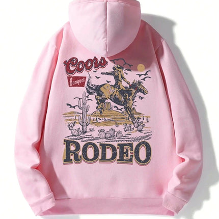 Rodeo Hoodie Women Vintage Cowboy Printing Hooded Fleece Warm Pocket Pullovers Autumn Winter Comfortable Woman Clothing