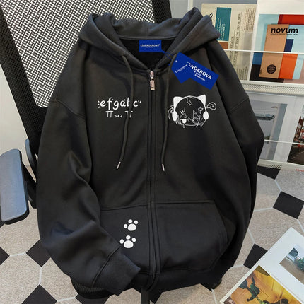 2025 New Girl Student Hooded Zipper Cardigan Jacket Spring And Autumn Thin Collection Fashion Trends Versatile Lazy Wind