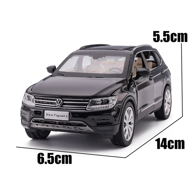 1/32 Volkswagen Tiguan L SUV Toy Car Model Diecast Alloy Miniature Pull Back Sound & Light Collection Gift for Children Boys Kids
