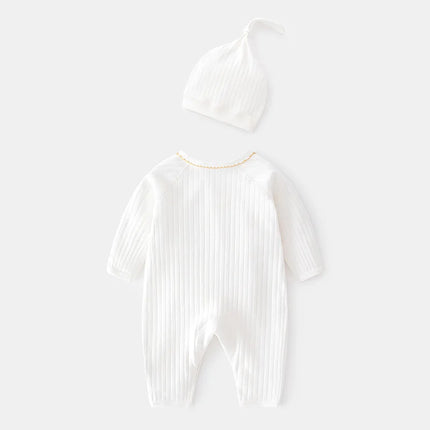 Lawadka 0-6M Spring Baby Girls Boys Romper Hat Cotton White Clothes For Girls Fashion Infant Jumpsuit Newborn Babies 0 to 3 M
