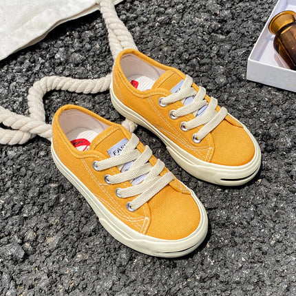 8037 Low cut solid color lace-up children's canvas shoes breathable boys and girls board shoes cloth shoes comfortable