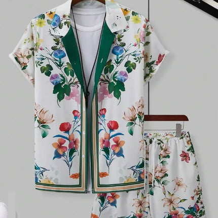 Hawaiian Shirt Set Men 3D Printed Blue White Porcelain Pattern Summer Fashion Casual Daily Oversized Shirt+shorts 2 Piece Set