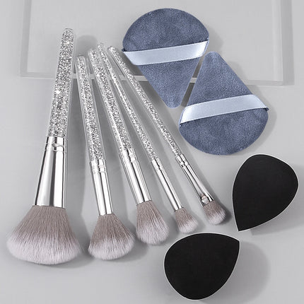 New 5pcs diamond-handled makeup brush, soft bristle blush and eyeshadow contouring brush + 4PCS makeup sponge powder puff