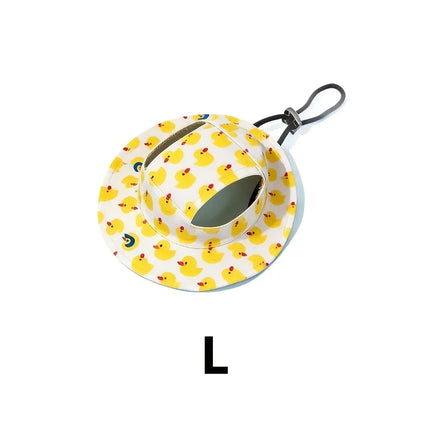Adjustable Pet Sun Hat with Ear Holes - Breathable Dog Bucket Hat for Small Medium Dogs & Cats, UV Protection Summer Outdoor