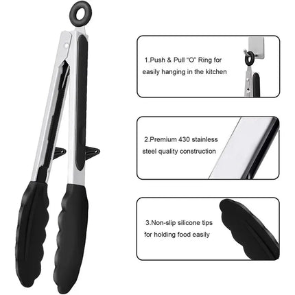 Kitchen Tongs Silicone Food Tongs Non Stick Cooking Serving Tongs For BBQ Salad Steak Pasta Spaghetti Noodles