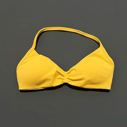 HISTELLO Sports Bra Push Up Strappy Sexy Open Back Gym Crop Top Removable Cups Women Workout Clothing Gym Top Halter Sport Bra