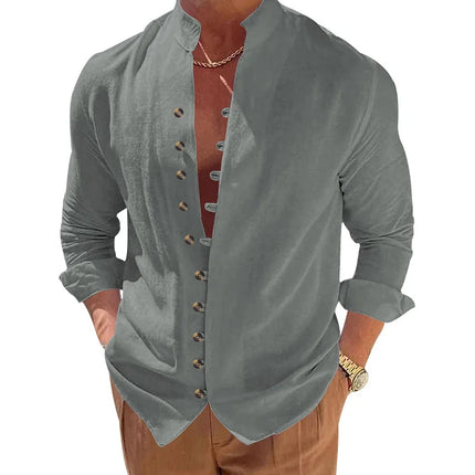 Men's Cotton Linen Shirt Men's Casual Loose Fit Long Sleeve Vintage Retro Button Down Shirt Hawaiian Beach Shirt