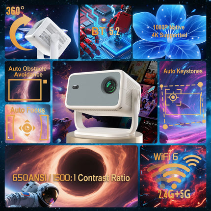Velec TP350 NTV Projector Compatible with Netflix 650ANSI Android 13 Native 1080P With Auto Focus Smart Home Outdoor Projector