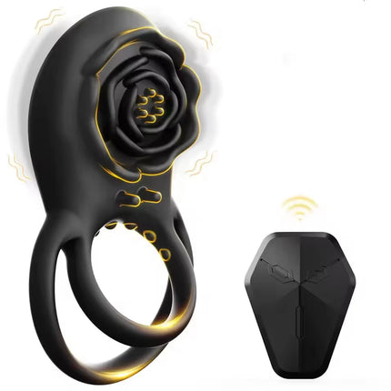 Rose Penis Ring Vibrator with Remote Control Ejaculation Delay Cockring Female G Spot Clit Stimulation Sex Toy for Couple