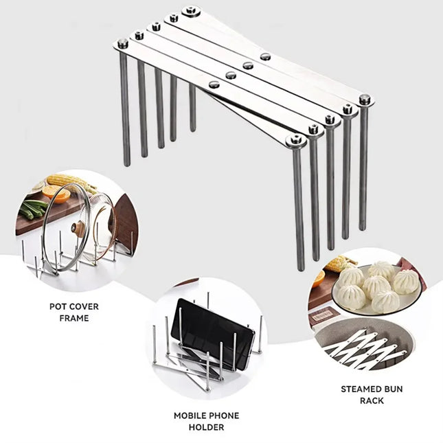 Retractable Storage Rack Space Saving Pot Lid Holder Space-Saving Stainless Steel Plate Dish Rack Heavy Duty For Kitchen Tools