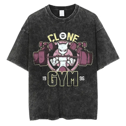 Pokemon Gastly Haunter Gengar T Shirt Men 2026 Summer Vintage Acid Wash Oversized Tee Japanese Anime Streetwear Hip Hop Harajuku