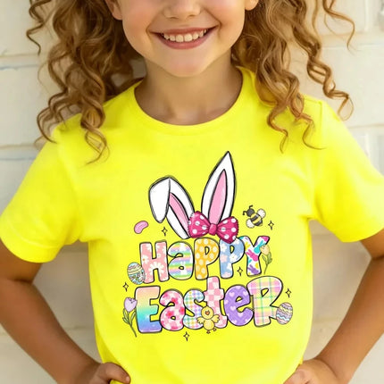 Pure Cotton Children's T-shirt 2026 Summer New Easter Themed Cartoon Printed Casual Parent-child Outfit for Boys and Girls