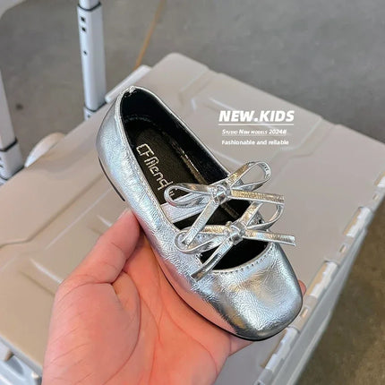 2024 Autumn Children Leather Shoes for Girls New Fashion Princess Style Soft Bottom Sweet Bowtie Dancing Versatile Party Shoes