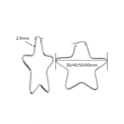 Y2K Earring Fashion Women's Polished Stainless Steel Cool Five-pointed Star Shape Hoop Hinged Earrings
