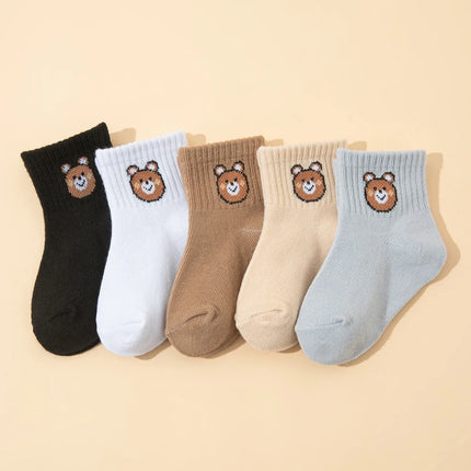 10 pairs  cute little bear casual short elastic mid-calf socks, baby socks, boys' socks, girls' socks, children's socks