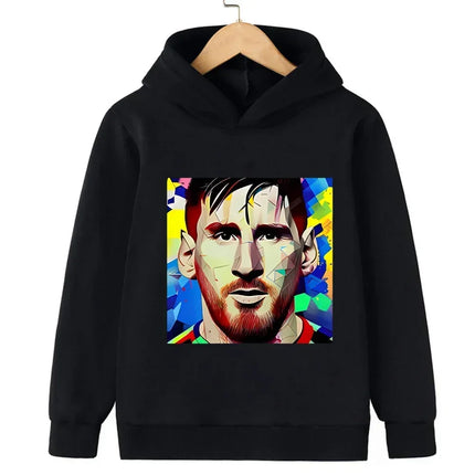 Messi Printed Children's Hooded Hoodie Plus Velvet Sweatshirt Casual Sportswear Pullover Black Top Boy and Girl Kid Baby Clothes
