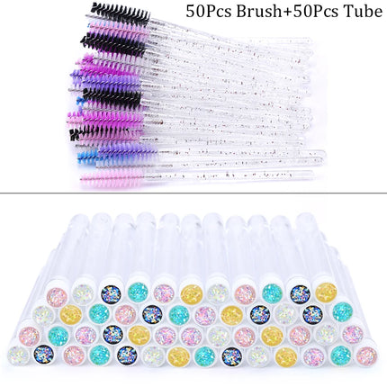 100pcs Diamond Eyebrow Brush Tube Empty Reusable Lash Mascara Wand Case Replaceable Crystal Eyelash Brush Dust-proof Makeup Tool