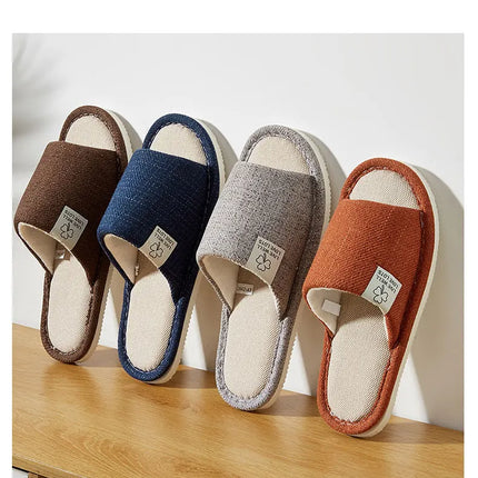 Home Linen Slippers For Men In Spring&Autumn Comfortable Bedroom Open-toed&Breathable Slippers Men's & Women's Shoes Summer