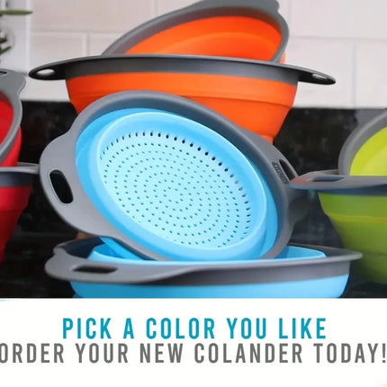 Space-Saving Silicone Colander with Handle Collapsible Silicone Fruit and Vegetable Washing Basket Essential Kitchen Gadget